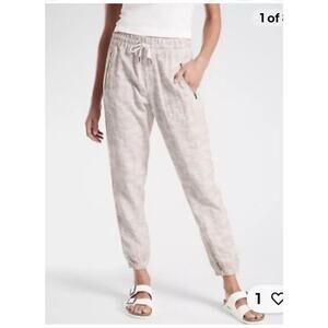 Athleta Linen Jogger Pants Womens 10 Cabo Tide Pull-on Neutral Camo